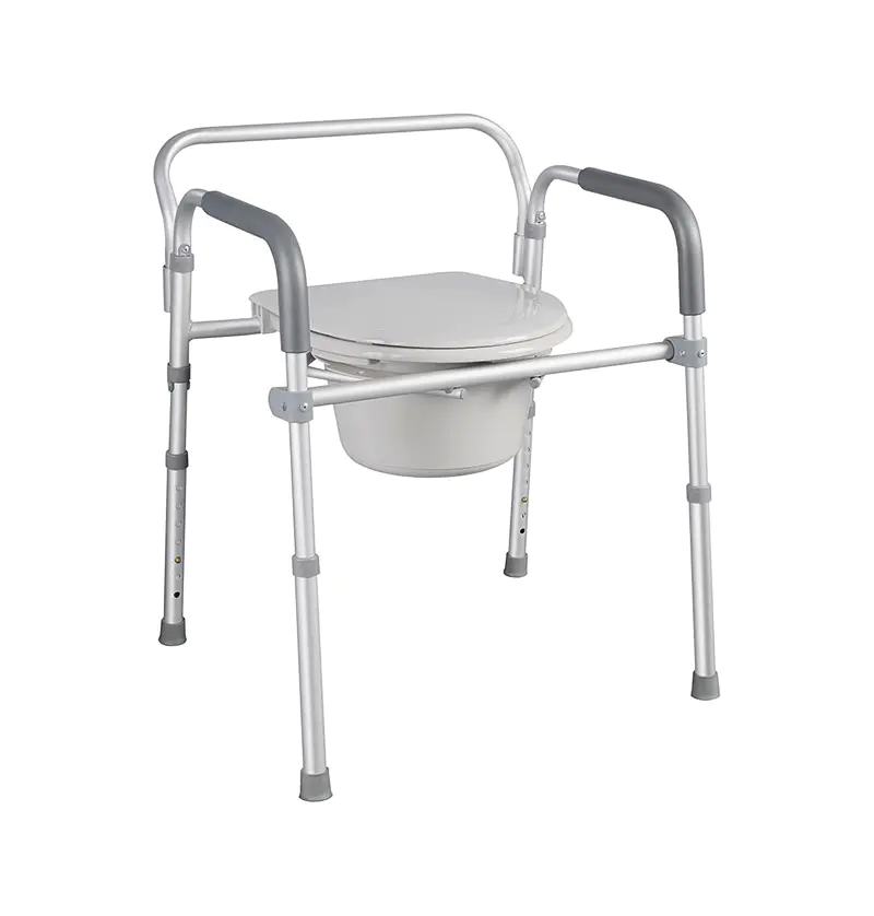 FOLDING ALUMINUM COMMODE WITH PADDED ARMRESTS